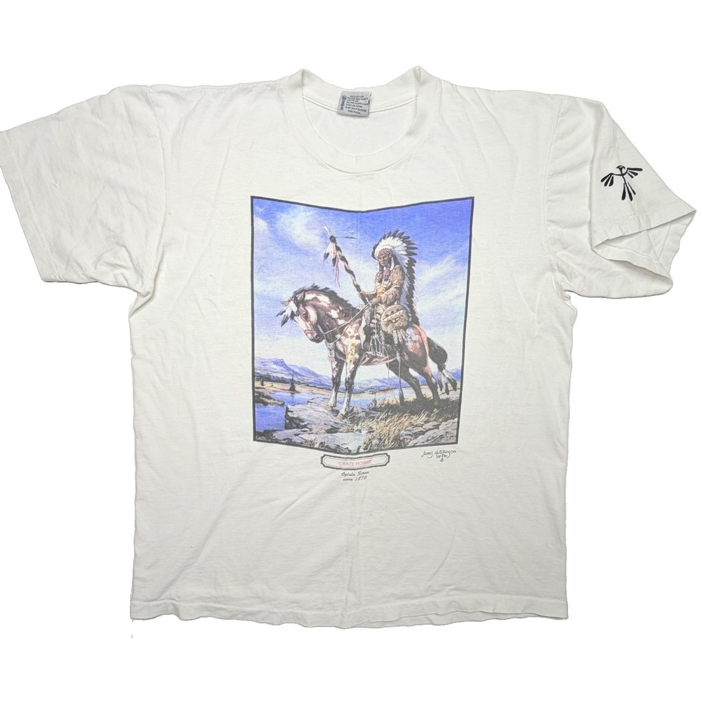 Vintage 90s Environmental Crazy Horse T-Shirt Men's L Native American USA